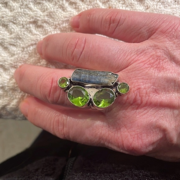 Kyanite Peridot Ethnic Handmade Ring Stamped 925 - Picture 6 of 6